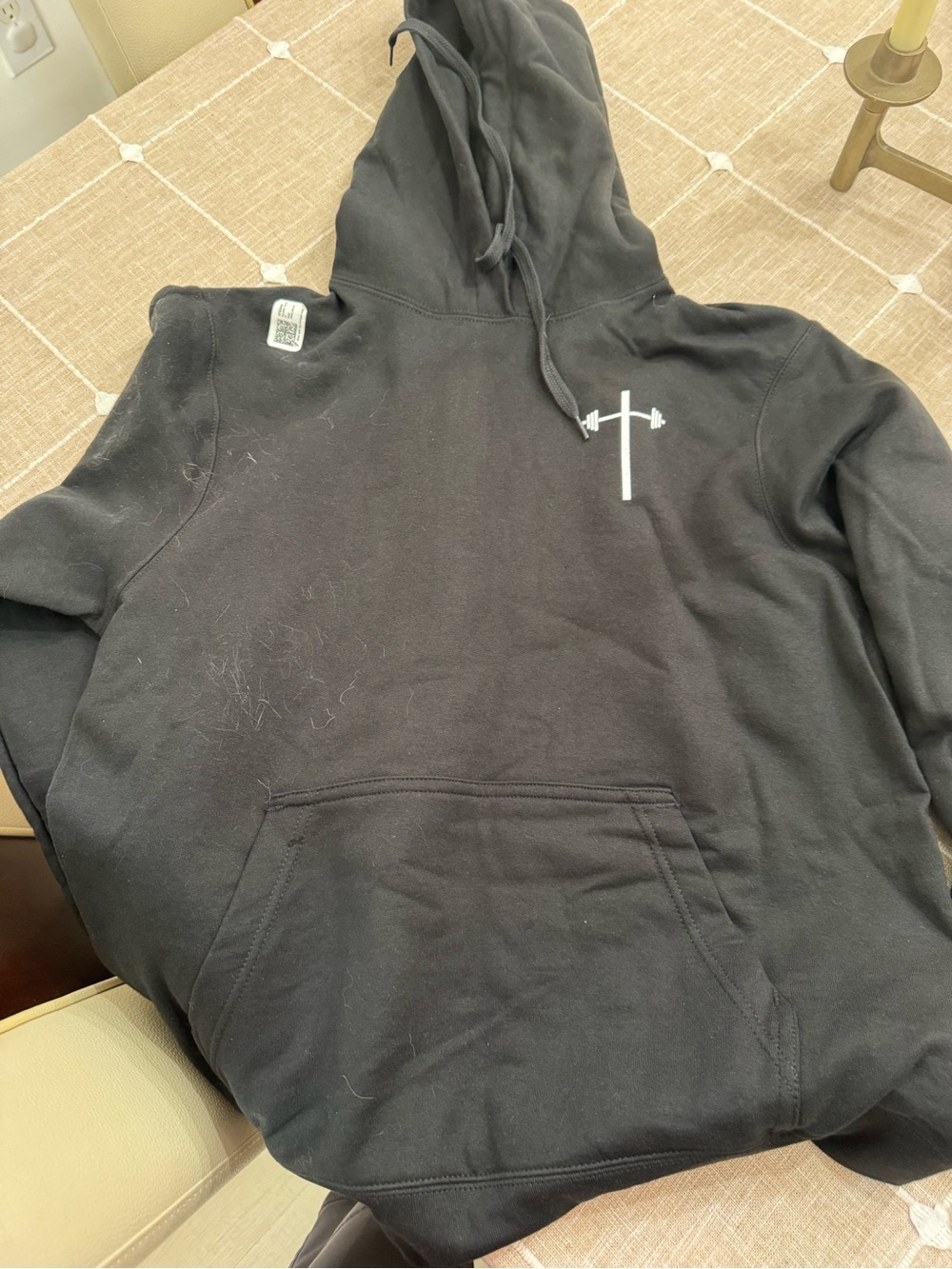 Men's Black Zip-Up Hoodie with Minimal Weight Bar Graphic